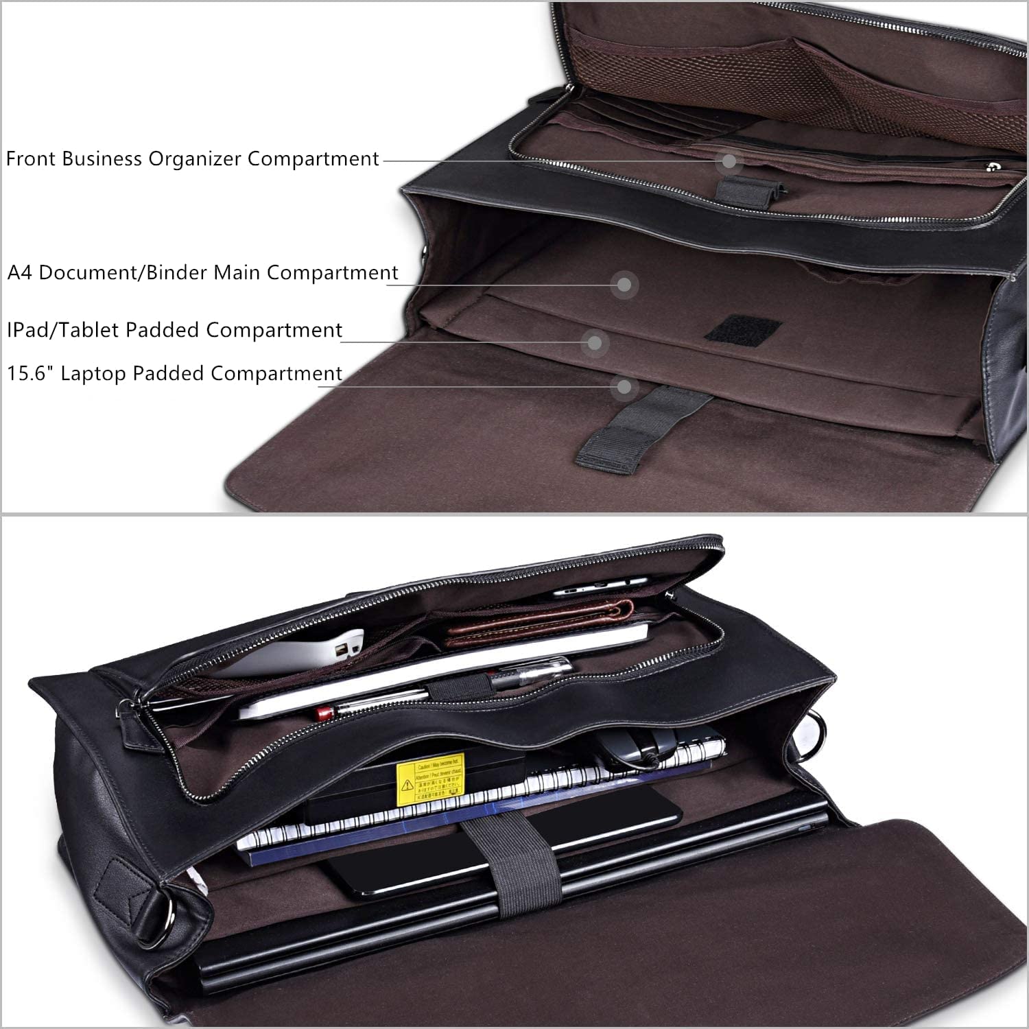 ESTARER Men's Leather Briefcase for Travel/Office/Business 15.6 Inch Laptop Messenger Bag - Image 5